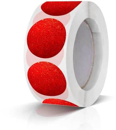 500 Stück Runde Aufkleber Stickers 25mm Farbkodierung Etiketten Rolle kleine Klebepunkte Glitzer Rot
