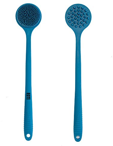 EOT Wellness Bendable Long Handled Silicone Body Brush & Hair Scrubber - Bath Shower Back Brush, Shampoo Hair & Scalp Massager, Back Scrubber for Shower (Blue Sapphire)