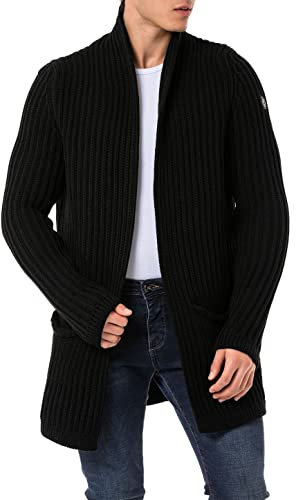 Red Bridge - Cardigan da uomo a taglio lungo, Nero , S