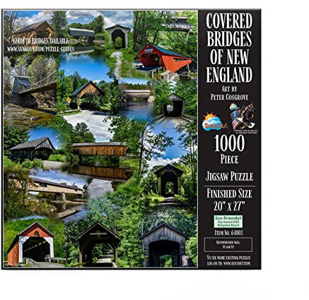 SUNSOUT INC - Covered Bridges of New England - 1000 pc Jigsaw Puzzle by Artist: Peter Cosgrove - Fertige Größe 50,8 x 68,6 cm - MPN# 64001