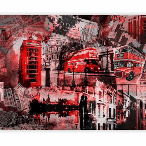 murando - Fototapete Premium-Vlies London 100x77cm Foto Tapete Schlafzimmer Wohnzimmer Vliestapete XXL Motivtapeten Bildtapete 3d Effekt Wand Dekoration Flur City Stadt rote Busse Architektur England