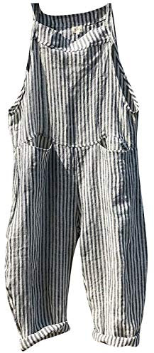 Latzhose Damen Arbeitshose Sommer-Stoff-Latzhose Lang Vintage Sommeroveralls Frauen Leinen-Latzhosen Baggy Hosen Große Größen Jumpsuit Einteiler Damenoveralls/Arbeitsoverall/Jumpsuits