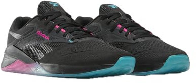 Reebok Unisex-Adult Nano X4 Sneaker, Black/Bold Cyan/Laser Pink, 12 Women/10.5 Men