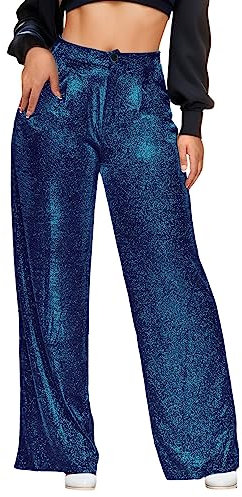 Damen Pailletten Hose Sexy Metallic Glitzer Weite Bein Hose Glitzer Hohe Taille Glocke Unterteil Ausgestellte Hose Bequeme Palazzo Hose Yogahose Vintage Fashion Bling Disco Party Pants