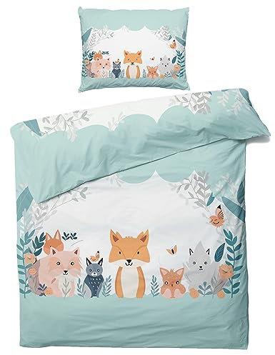 ZDABAOEC Wald Fuchs Kinderbettwäsche 100x135 Jungen Mädchen, Weiche Microfaser Kinder Baby Bettwäsche 2er Set - 1 Bettbezug + 1 Kissenbezug 40x60, mit Reißverschluss, Wende Motiv
