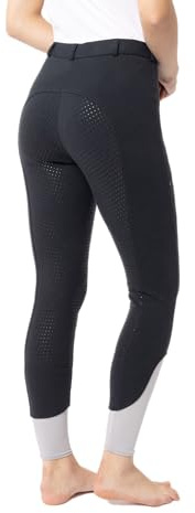 HORZE Damen Reithose Felicia, Vollbesatzreithose mit Handytasche und Gürtelschlaufen, Blau, 44