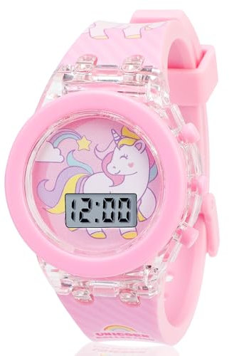Vspek Unicorn Cartoon Watch for Girls -Kinder Uhr Digital, Kinder Armbanduhr, Kinderuhr Mädchen Led, mit Datum Stoppuhr Lichter für 3-10 Jahre Kind Electronic Toddler Light Glowing Watch