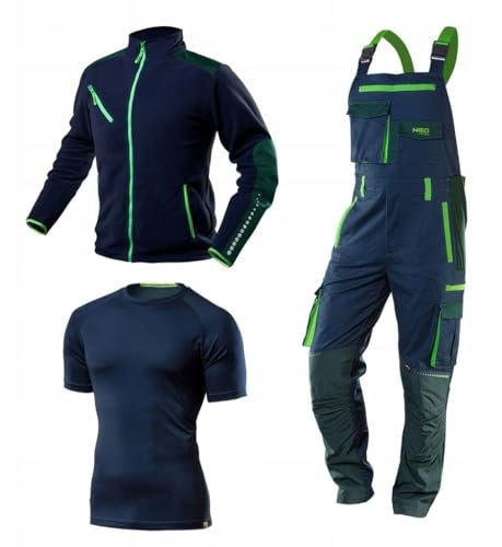 NEO TOOLS Premium Herren Arbeitskleidungssatz Gr. S - 3XL | Latz Arbeitshose mit Cordura 250 g/m2, Fleece-Arbeitsjacke 300 g/m2, Arbeits-T-Shirt atmungsaktiv | Reflektierende Elemente gr. XL