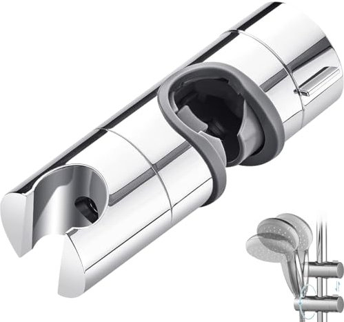 Ruayia Universal Handbrause Halterung, Verstellbar Duschkopfhalterung, Verchromt Handbrause Halterung, Brausehalter für Slide, für Duschstangen mit Außendurchmesser von 18-25 mm (Silber)