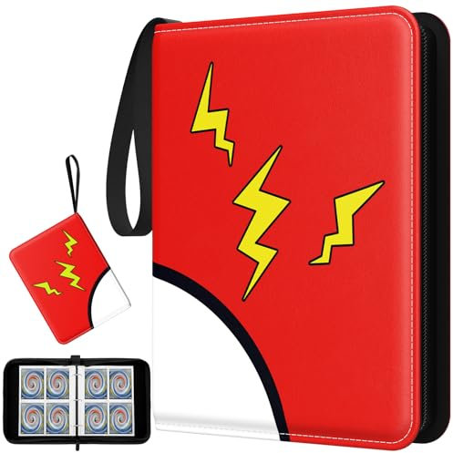 LANFROM Poken Sammelalbum, 400 Taschen Sammelalbum für Karten mit 4 Seitlich, Wasserdicht PU Leder Reißverschluss Binder für Sammelkarten, MTG Karten Heft für Sportkarten,Spielkarten,Yugioh etc.