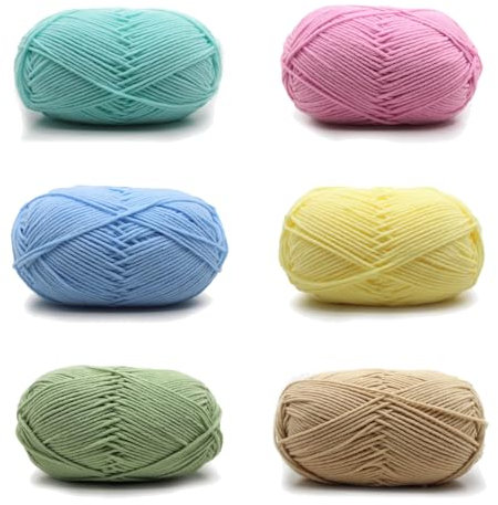 Häkelgarn, 6x50g Handstrickgarn Baumwollgarn, Cotton Fun Häkelgarn, Geeignet für Anfänger, Leichtes Garn, für Häkeln und Kunsthandwerk, 6 Farben
