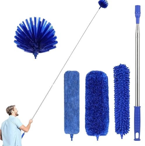 Feather Duster Extendable - 5PCS Cleaning Dusters with 100” Telescoping Extension Pole, Microfiber, Bendable, Washable for Furniture, Sofa, Ceilings Fans