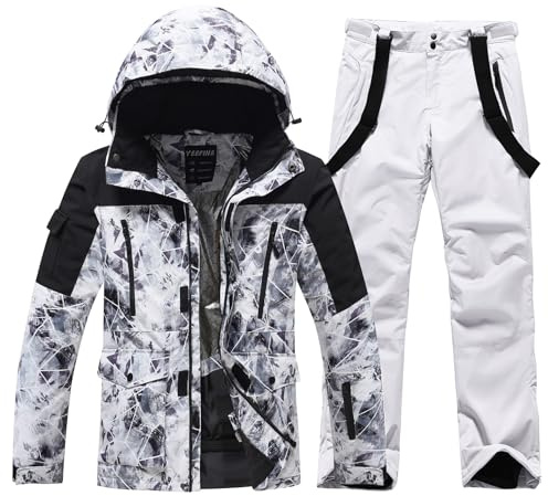 ALSOGO Ensemble de ski pour homme - 2 pièces - Ensemble de snowboard - Imperméable - Coupe-vent - Veste et pantalon chauds - Pour le ski, le snowboard, l'escalade