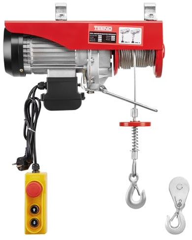 TEENO Polipasto Eléctrico Cuerda 1450 W 220 V,Cabrestante Eléctrico 6m/12m de Altura de Elevación,Capacidad de carga 400-800 kg,Almacenes, Elevación de Mercancías,Rojo