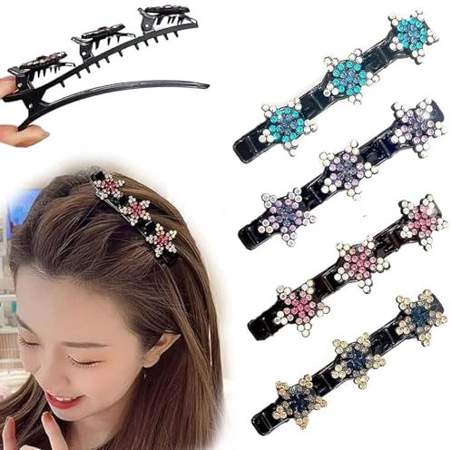 4 Stück Geflochtene Haarspangen, Kolibri Haarspange, Seitliche Haarklammern, Fransenklammern, Haarspangen, Haarsegmentierungsklammern, Haarklammern, Zum Frisieren Usw, Haarspange