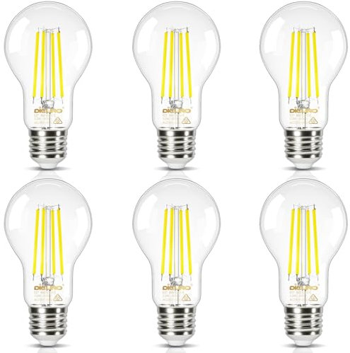 DiCUNO Ampoule LED Ultra Efficient E27, Classe énergétique A, Blanc chaud 2700K, 2.2W équivalent 40W, Ampoule LED filament Edison à économie d'énergie, 465lm, Verre, 6 Pièces