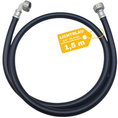 LICHTBLAU Tubo di alimentazione per acqua calda 90° I 1,5 m I 3/4 pollici Lavatrice Lavatrice Lavastoviglie I 2996 I Tubo per acqua calda con filettatura in metallo I Guarnizione inclusa