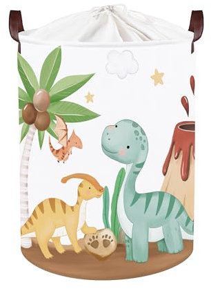 HUUMONSS Dinosaurier Kinder Wäschekorb Faltbar für Jungen Mädchen Groß Kleidung Spielzeug Aufbewahrungskorb für Kinderzimmer Bad, Braun, 63L