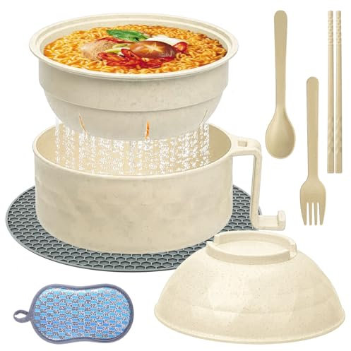 LETTERASHQP Microwave Ramen Bowl, Ramen Schüssel Set Instant Noodle Bowl mit Griffen Instant Ramen Schüssel mit Deckel und Löffel tragbarer Mikrowellen Ramen Kocher für Suppe, Nudeln, Salate, Pasta