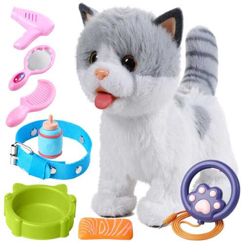 OR OR TU Katze Spielzeug Kinder Plüsch Kätzchen Elektronische Haustiere mit Ferngesteuerter, Interaktives Spielzeug Katze der Läuft und Bellt, Leckt Katze Kinder Spielzeug für Kinder Geschenk