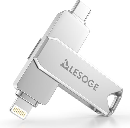 LESOGE MFi-Zertifizierter USB C Stick 128 GB,Mini USB Stick Handy Fotos Speichern,3 in 1 USB C und 3.0 Stick,Externer Speicher für Fotos und Videos,Photo Stick für iPhone/iPad/Android/PC/Mac (Silber)