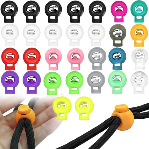 NISENTIA 30 Stück Kordelstopper 1 Loch, 18 x 23 mm Schnurstopper, 6 mm Loch Kordelklemme, Bunt Kordelstopper Gummikordel Stopper, Schnellverschluss Schnürsenkel für Bekleid Kordelzug Rucksack