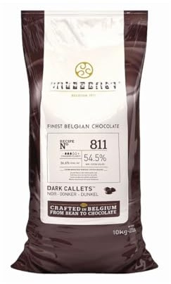 Dark Chocolate Callets 10kg 811NV of 54.5% Cocoa Belgian Dark Chocolate callets for Baking, Desserts, Beverages, and Confectionery