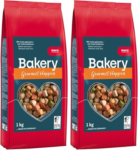 Mera Bakery Gourmet Happen - Mélange de Friandises pour Chien - pour Entraînement ou Collation - Ingrédients Naturels - Biscuits Délicatement Cuits au Four (1 kg) (Lot de 2)