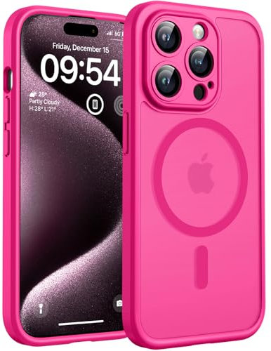 TOCOL für iPhone 15 Pro Max Hülle für Magsafe, Vollständiger Kameraschutz Stoßfest Kratzfest Transluzente Rückseite Magnetisch Handyhülle für iPhone 15 Pro Max Case, Heißes Rosa