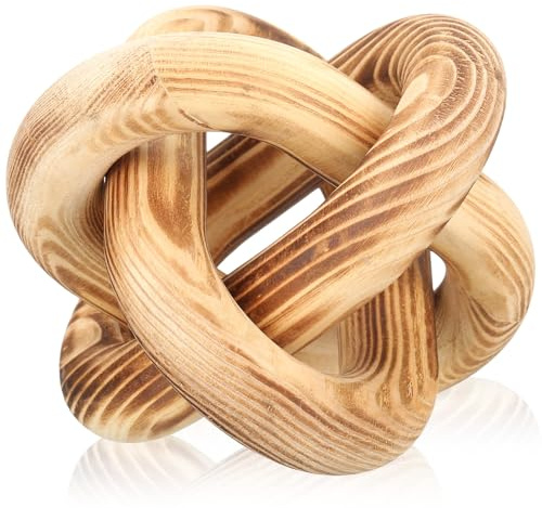 Yalikop 3 Link Wood Knot Decor Rustic Home Décor Accents Hand Carved Coffee Table Decoration, Boho Chain Link Decoration, Modern Shelf, Rustic Objects for Home Living Room Bedroom(Burnt)