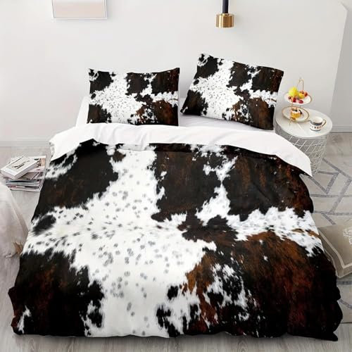 PUOJIEAT Bettwäsche 140x200 Kuhmuster Weich Mikrofaser Bettwäsche-Sets Kuhmuster Bettbezug mit 2 x Kissenbezug 80x80 cm 3D Bettzeug Set e.1023