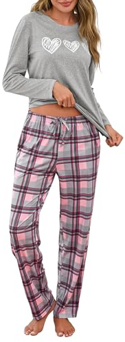 Marvmys Pigiama Donna Cotone Maniche Lungo Pantaloni a Quadri con Tasche