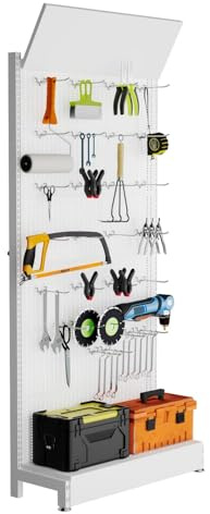 Lhysn Pegboard-Ausstellungsständer mit 30 Haken, 218 x 93 x 35cm Metall-Pegboard-Organizer, Freistehendes Gondelregal für Einzelhandel, Heimwerker & Küche/Weiß