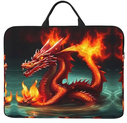 Dragon King in Fire Print Laptoptasche mit Griff, tragbare Hülle, kompatibel mit 14 Zoll Computer/Tablet