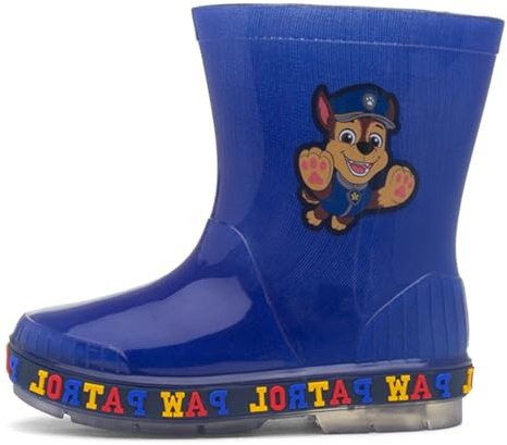 Paw Patrol Stivali di gomma da bambino, illuminati per i giorni di pioggia, impermeabili, con personaggi dei cuccioli di Chase e Marshall, Blu, 28 EU