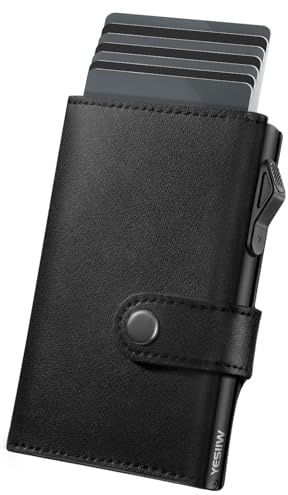 YESIIW Portmonee Herren Slim mit Magnetisch Münzfach, Pop-up Geldbörse Herren für 7 Karten,2 Ausweis & 12 Papiergeld, Karten Portemonnaie CardHolder mit RFID Schutz Slim Wallets for Men (Schwarz)