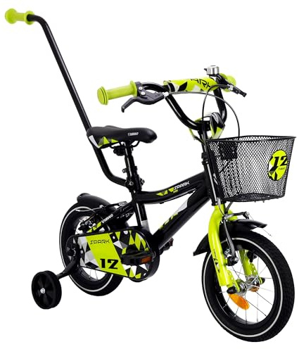 MIRAVO Kinderfahrrad 12 16 Zoll - Fahrrad Kinder - für Jungen von 2-6 Jahren - Mit Stützrädern Schubstange Aluminiumrahmen