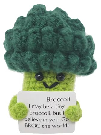 Wekuw Emotionale Unterstützung Sonnenblume Pocket Hug Sonnenblume Crochet Doll with Positive Card Pocket Hug Sonnenblumen Geschenke für Mädchen Jungen Geburtstagsfeier Geschenk (Brokkoli)