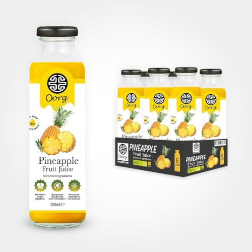 OORG Natural Sri Lankan Pineapple Fruit Juice - 6 x 250ml bottle, A healthy & refreshing hydrating beverage, 100% fruit ingredients, No Preservatives (6 Bottles, Pineapple)