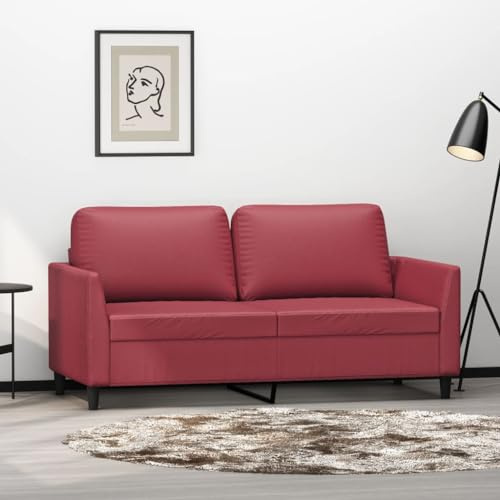 QZZCED 2-Sitzer-Sofa aus Kunstleder, weinrot, 140 cm, robuste Metallstruktur und dicke Polsterung für maximalen Komfort, schmutzabweisend und leicht zu reinigen, Design