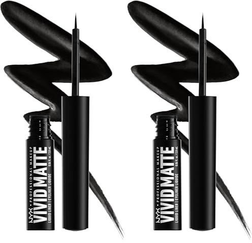 NYX Professional Make Up Vivid Matte Liquid Liner, Eyeliner mit präziser Spitze, Mattes Finish und hochpigmentierte Farbe, Schwarz, 1 Stück (Packung mit 2)