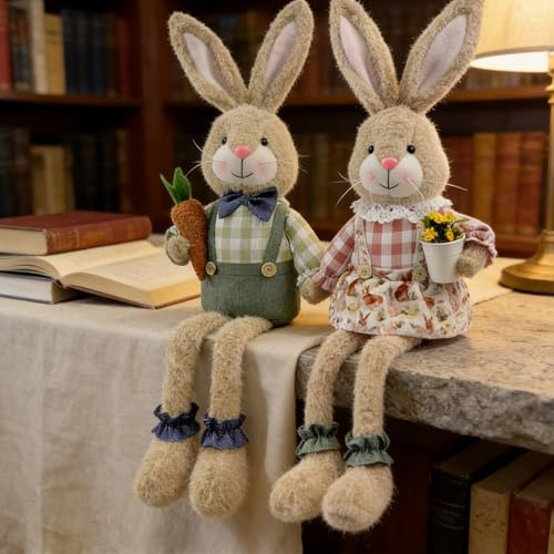 Generisch Osters-Plüschhasen-Figur, langbeinige Osterhasen-Plüschpuppe, rustikale weiche Puppe, Frühlingsdekoration, stehende Hasenstatuenfigur, für Heimdekoration und Desktop-Osterhasenfigur