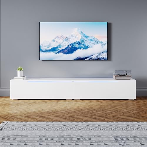 SONNI TV-Schrank mit LED (16 Farben), 200x35x30cm, Hängend/Stehend, Weiß