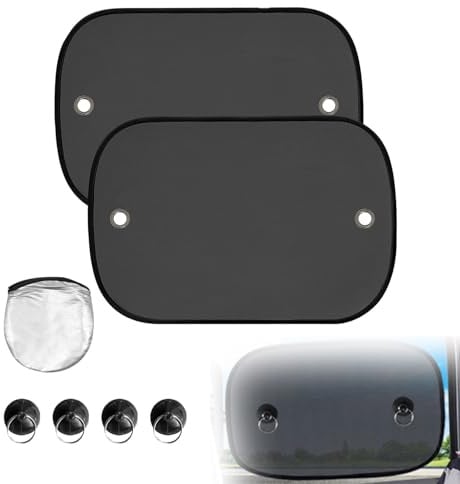 TILONKJ Sonnenschutz Auto Seitenscheibe, 2er Set, 50x30 cm | atmungsaktives Mesh-Gewebe mit UV-Schutz, mit Saugnäpfen, für vordere und hintere Seitenfenster, faltbar, mit Tasche