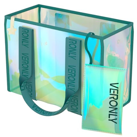 VERONLY Bolsa de playa grande transparente impermeable con bolsillo interior para mujer, niña, piscina, viajes y vacaciones (degradado verde menta)