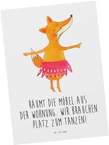 Mr. & Mrs. Panda Postkarte Fuchs Ballerina - Geschenk, Ballett, Einladung Geburtstag, Geschenkkarte, Party, Einladungskarte, Füchsin, Grußkarte,