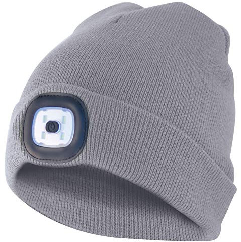 Velamp, Kappe mit LED-Frontleuchte, 100 Lumen, wiederaufladbar, waschbar, hellgrau