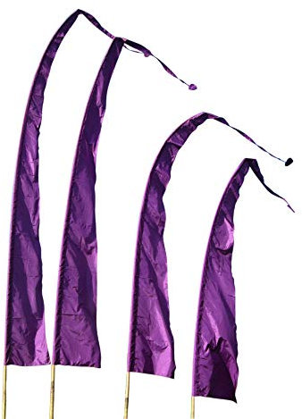 Asiastyle Balifahne | Farbe: violett | 6 Meter lang | MIT Stange | aus echtem Satin | Originale Umbul Fahne