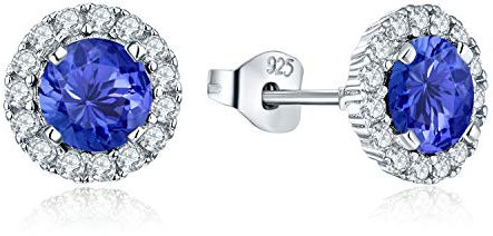 JO WISDOM Ohrstecker Silber 925 Damen Runde Ohrringe Stecker mit 3A Zirkonia Kristall Dezember Geburtsstein Tansanit Farbe,Schmuck für Frauen