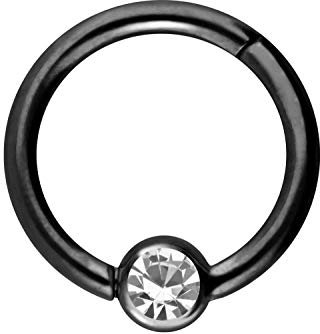 PIERCINGLINE Chirurgenstahl Clicker Ring Kugel + KRISTALL Piercing Septum Ohr Tragus Helix Schwarz 3 x 1,2 x 7 mm